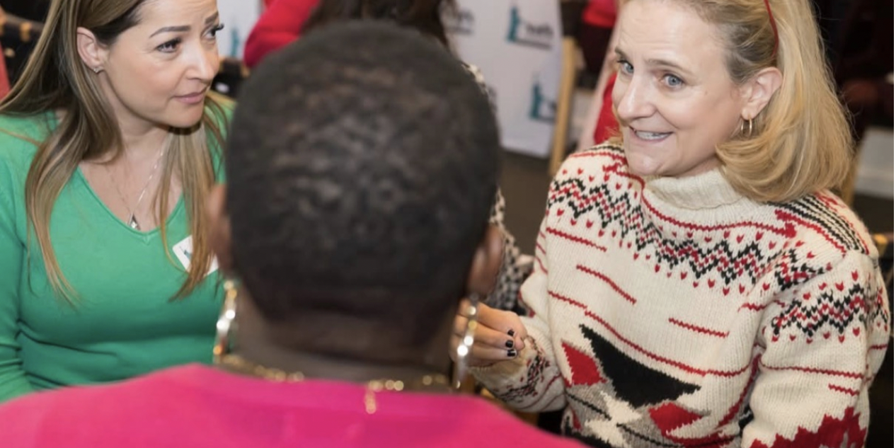 Ruth Rathblott in conversation with colleagues. Photo: John DeMato