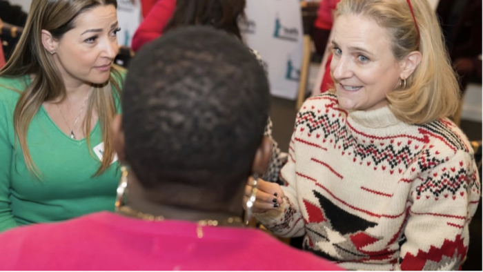 Ruth Rathblott in conversation with colleagues. Photo: John DeMato