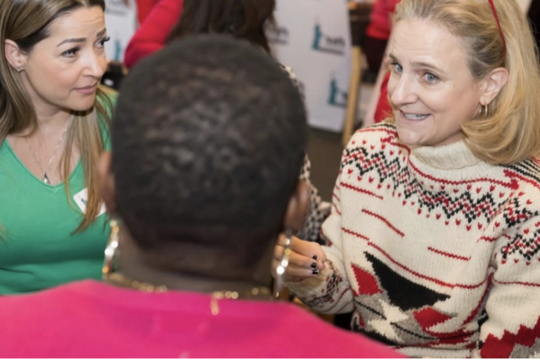 Ruth Rathblott in conversation with colleagues. Photo: John DeMato